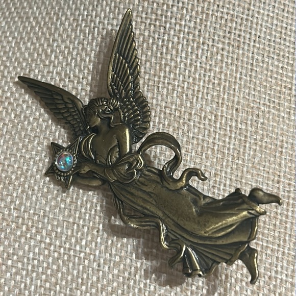 JJ Jonette Pewter Fire Star Angel Goddess Figural Brooch Vintage Signed Pin - Picture 5 of 8